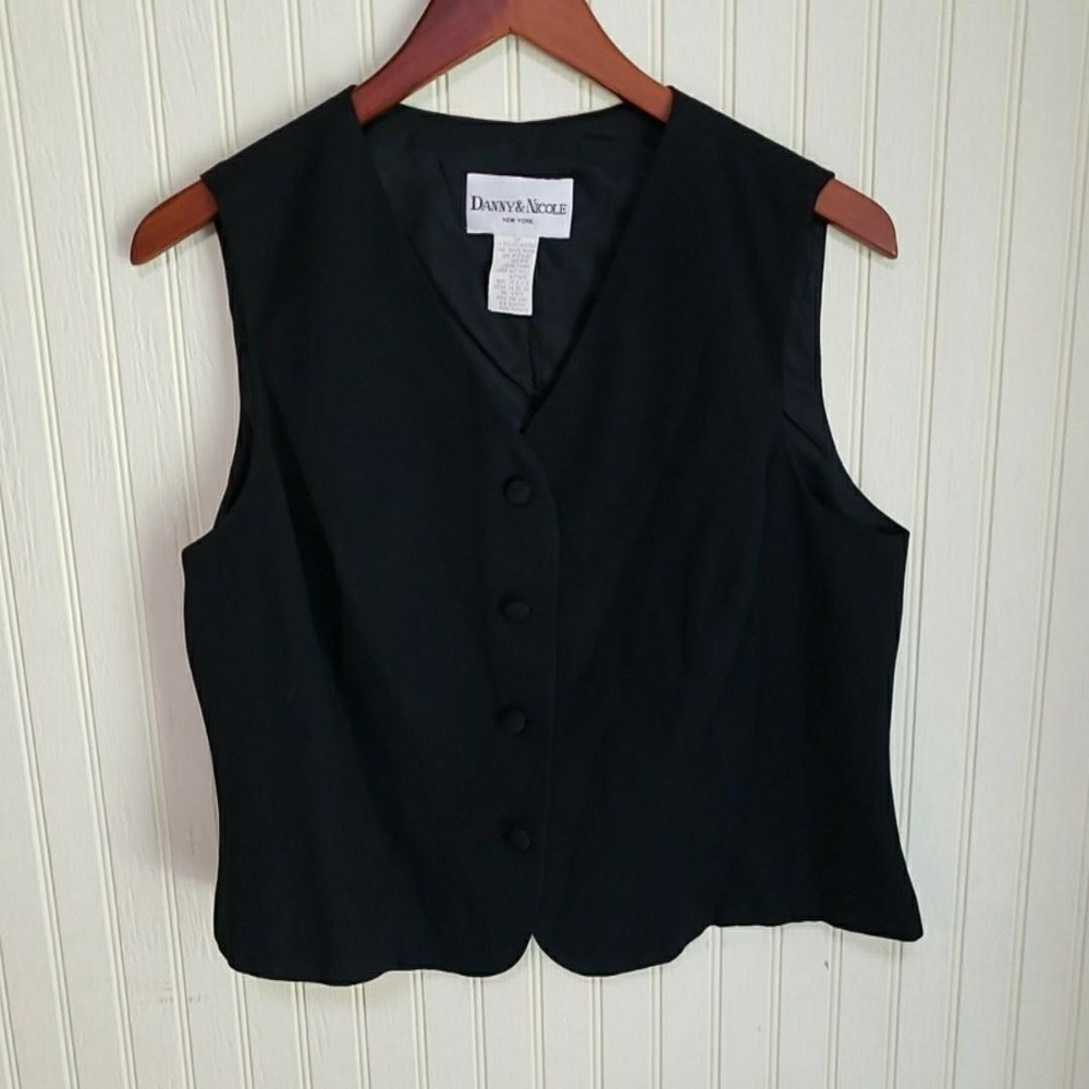 Danny & Nicole Suit Vest Womens Petite 14P Black Five Button Lined Career‎ USA